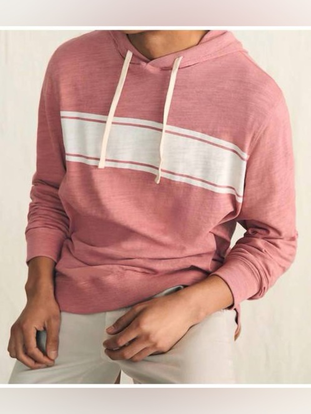 Faherty Surf Stripe Sunwashed Light Red Slub Cotton Hoodie Size Men’s M